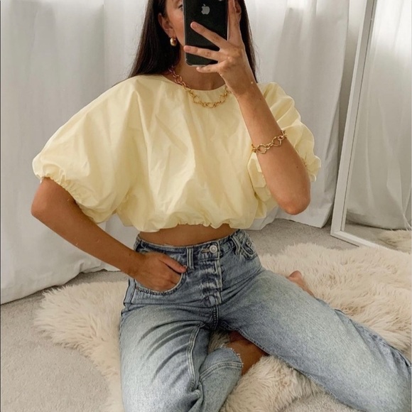 Zara | Tops | Zara Yellow Bubble Hem Crop Top | Poshmark